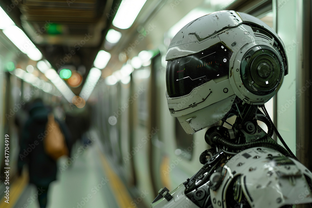 Generative AI creative picture Robot cyborg in activities of daily life routine living together with people Generative AI creative picture Robot cyborg in activities of daily life routine living together with people