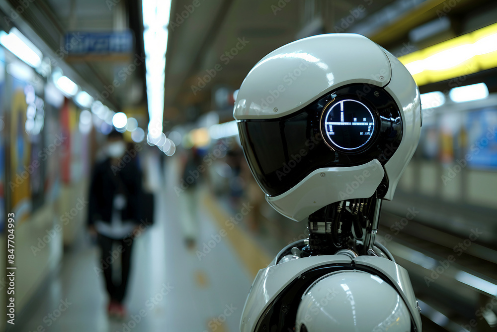 Generative AI creative picture Robot cyborg in activities of daily life routine living together with people Generative AI creative picture Robot cyborg in activities of daily life routine living together with people