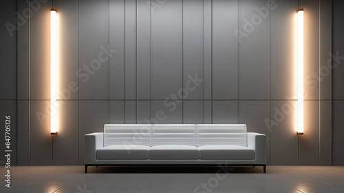Minimalist Living Room with White Sofa and Vertical Lighting
