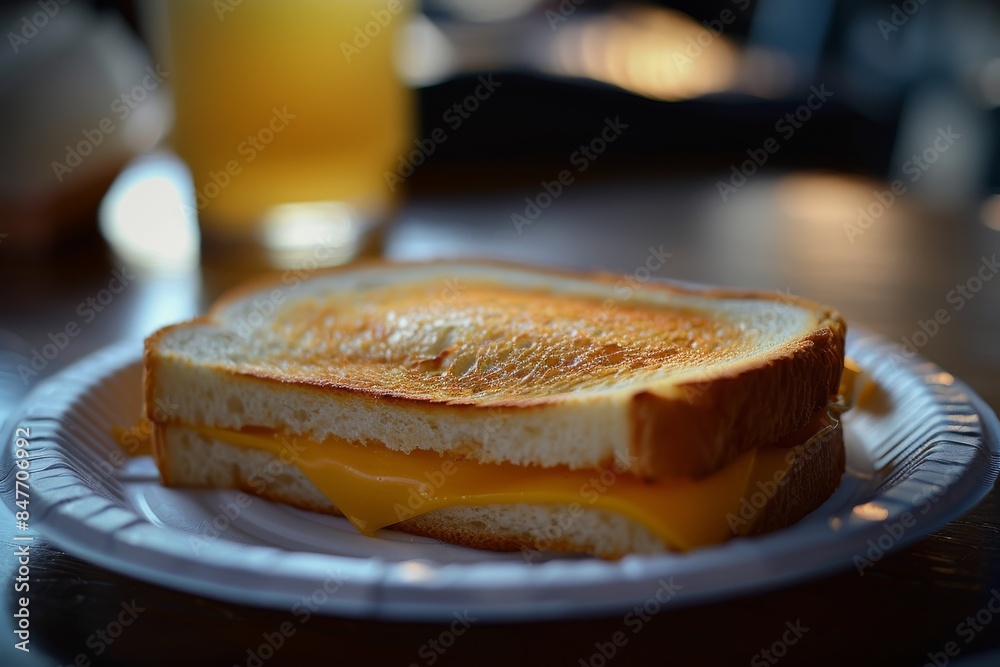 A close-up of a disappointing cheese sandwich on a paper plate, dim lighting A close-up of a disappointing cheese sandwich on a paper plate, dim lighting