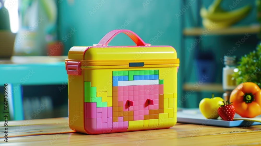 Pixel art lunch box, bright and fun, innovative and nostalgic Pixel art lunch box, bright and fun, innovative and nostalgic