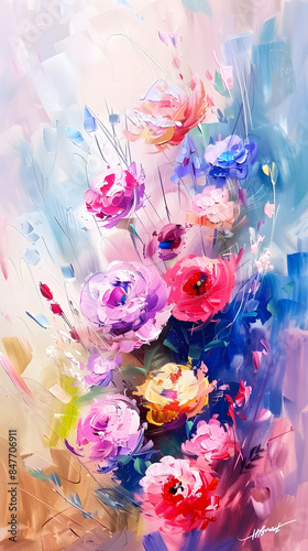 Beautiful floral background Oil color painting. Generative AI.