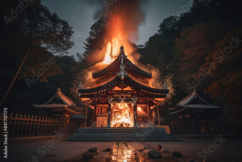 火, 炎, 火事, 火災, 寺, 神社, 燃える神社, 燃える仏閣, fire, flames, temple, shrine, burning shrine, burning temple