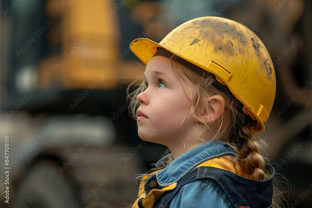 Created with generative AI image of cute small child wearing helmet and costume like an adult Created with generative AI image of cute small child wearing helmet and costume like an adult
