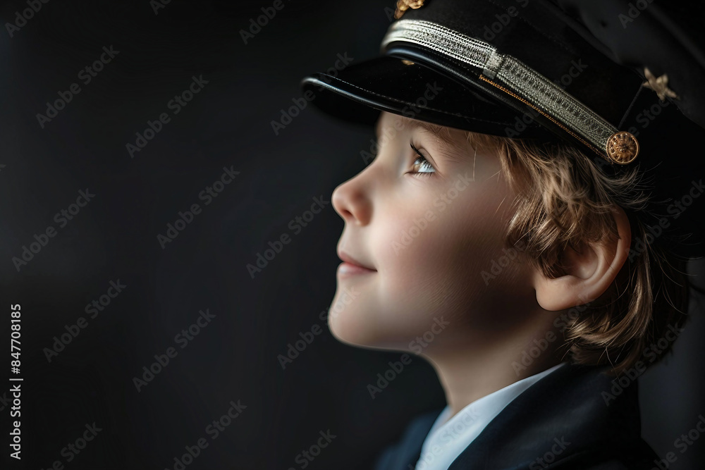 AI generated picture of happy kid wear airplane captain suit pilot career children day concept AI generated picture of happy kid wear airplane captain suit pilot career children day concept