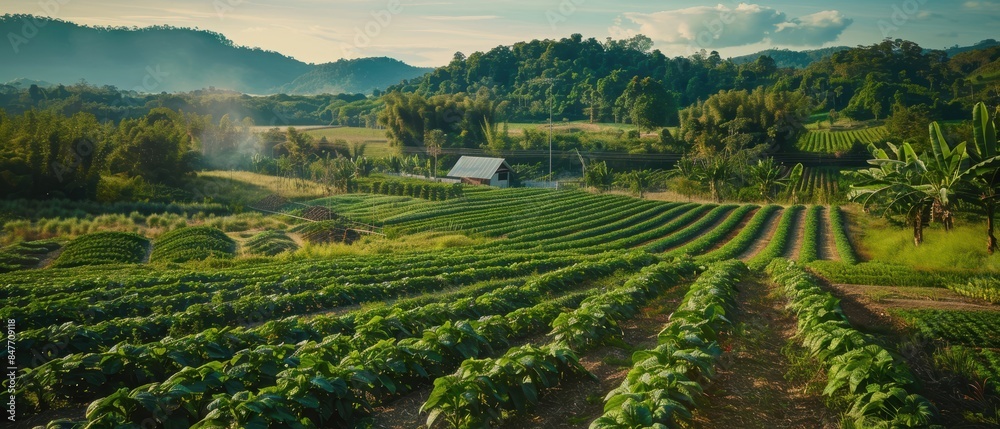 Organic farm with diverse crops, sustainability in agriculture Organic farm with diverse crops, sustainability in agriculture