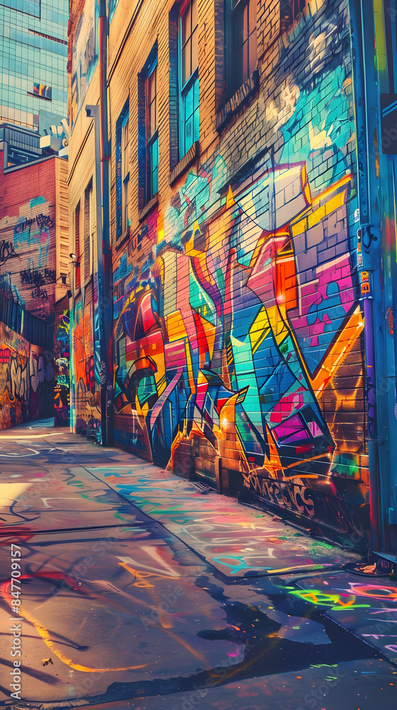 Fototapeta premium Colorful Graffiti Design amid a Cityscape Oil color painting. Generative AI.