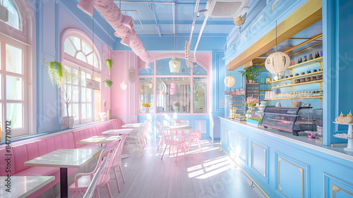 Ein buntes Cafe in Pastellfarben  photo