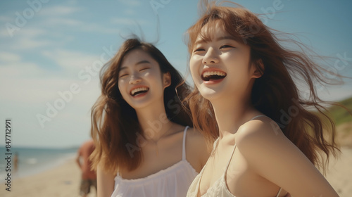 Carefree Laughter on a Sunny Beach 