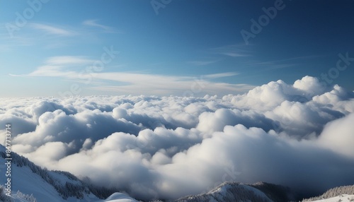 【風景】一面の雲海、澄み渡った上空【背景素材】