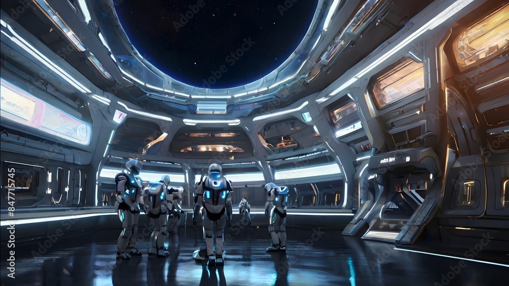 A futuristic high-tech space station filled with a mesmerizing array of glowing lights and advanced technology A futuristic high-tech space station filled with a mesmerizing array of glowing lights and advanced technology