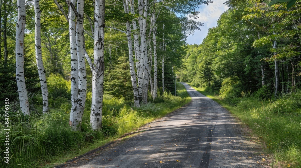 Fototapeta premium Summer Birch Tree Along the Road