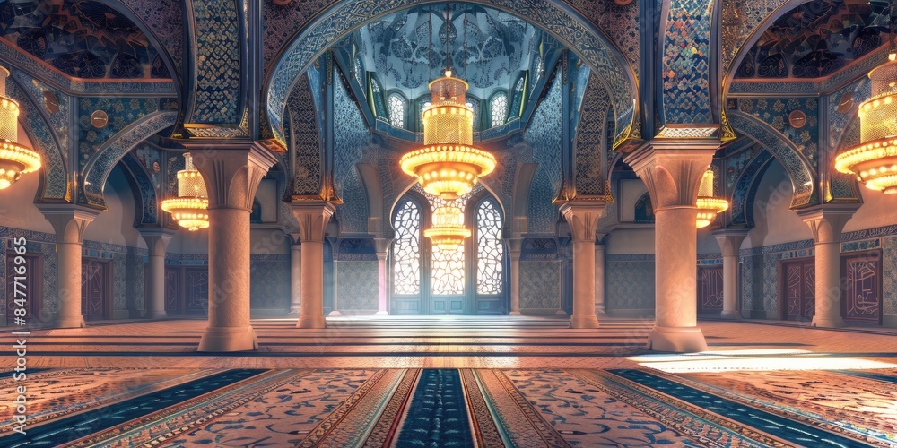 Obraz premium Luxurious Mosque Interior with Chandeliers
