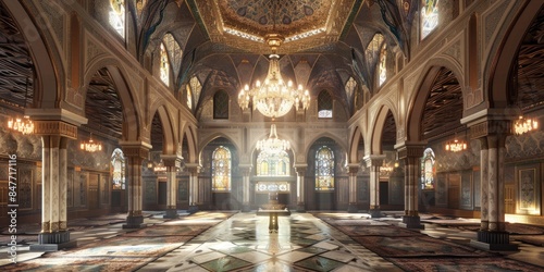 Luxurious Mosque Interior with Chandeliers
