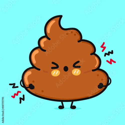 Angry sad Turd character. Vector hand drawn cartoon kawaii character illustration icon. Isolated on blue background. Sad chocolate Turd character concept