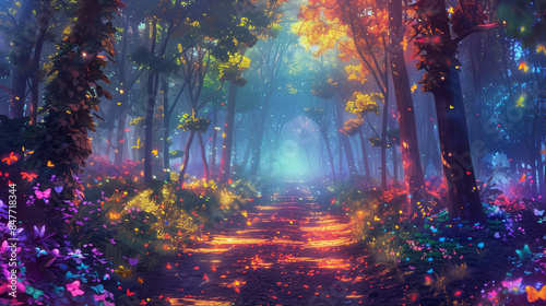 Wallpaper Mural dreamy forest path with glowing leaves and mystical ambiance Torontodigital.ca