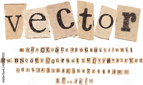 Old Brown Newspaper Cutout Letters Numbers Ransom Note Vector Format