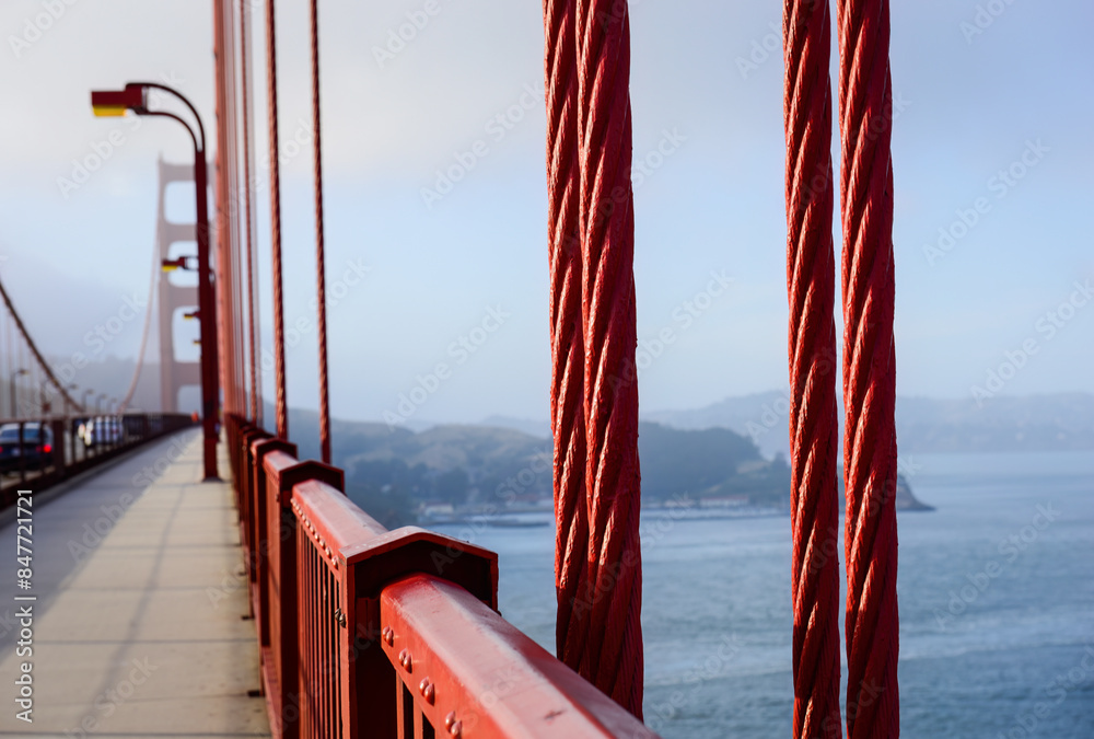 Obraz premium Vertical suspender ropes of the Golden Gate Bridge. San Francisco. California.