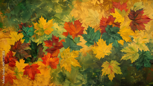 Maple leaves in yellow, red and green colors are an expression of seasonal changes that occur in nature during autumn.