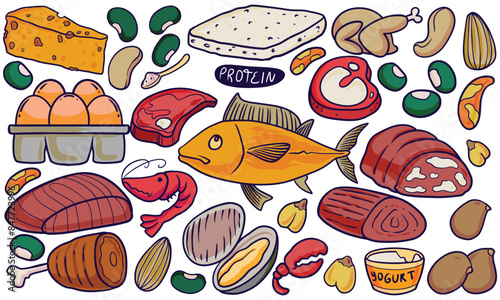 Hand drawn doodle food heal...