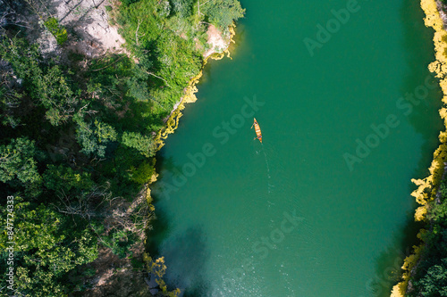 High angle view of canoe in a lake