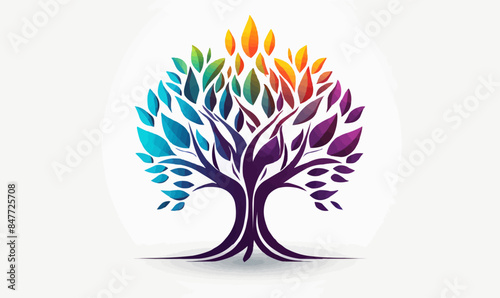 Tree of life with leaves, vector illustration of a colorful tree with roots logo type