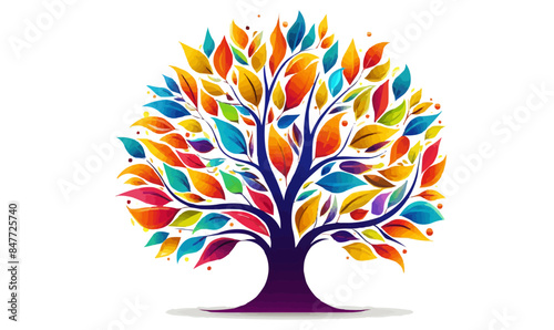 Tree of life with leaves, vector illustration of a colorful tree with roots logo type