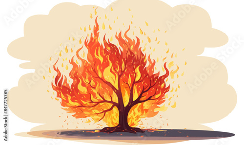 tree on fire vector flat minimalistic isolated illustration