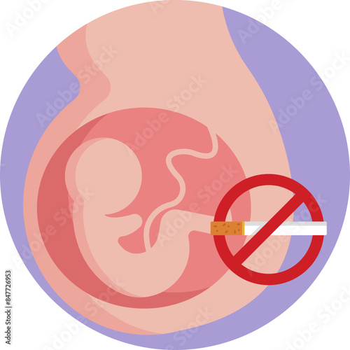 An icon depicting a pregnant belly with a cigarette crossed out, highlighting the harmful effects of smoking on both mother and baby.
