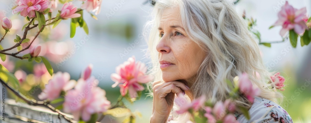 An elderly woman gardens on a balcony in the summer, planting. An elderly woman gardens on a balcony in the summer, planting.