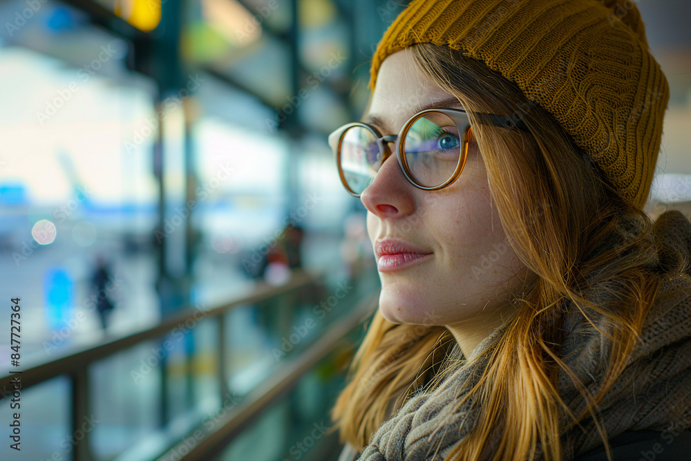 Generative AI composition image of traveling concept young person woman man at airport bus railway station Generative AI composition image of traveling concept young person woman man at airport bus railway station