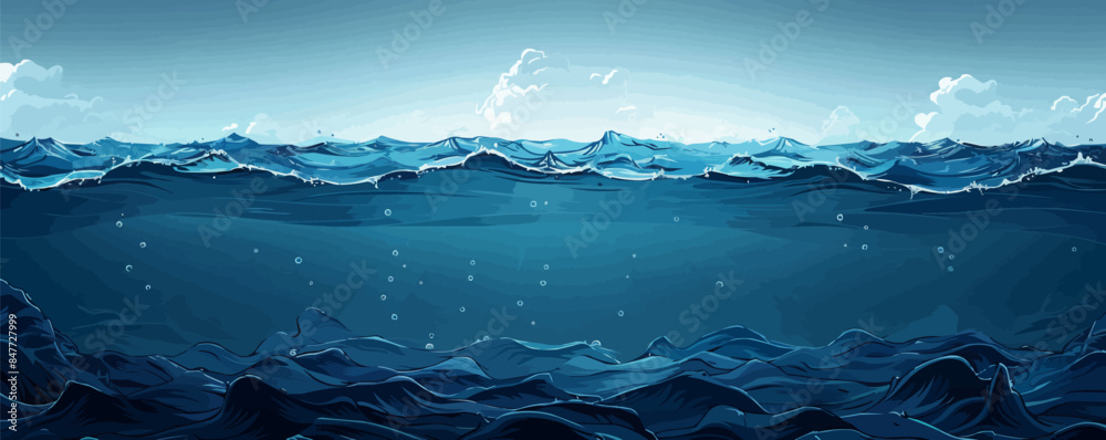 Dark blue ocean surface seen from underwater Vector flat minimalistic isolated illustration