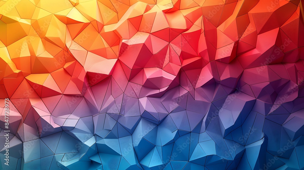 Obraz premium Abstract background featuring triangles with a gradient mesh creating a 3D effect, vibrant colors, hd quality, digital art, high contrast, geometric design, modern aesthetic, dynamic composition.