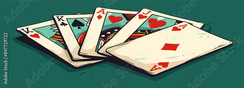 Four aces poker cards icon cartoon black and white Vector flat minimalistic isolated illustration