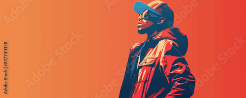 Hip hop man. Rap battle art. Cool rapper in baseball Vector flat minimalistic isolated illustration
