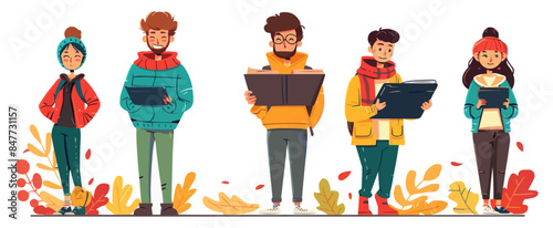Journalists copywriting. cartoon characters writing Vector flat minimalistic isolated illustration