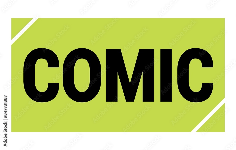 COMIC text written on green-black stamp sign. COMIC text written on green-black stamp sign.