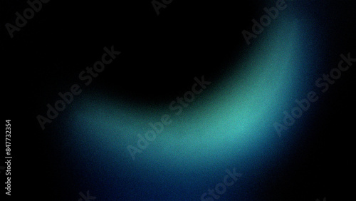 Abstract glowing dark and light blue waves on a dark background with grain texture and copy space for design