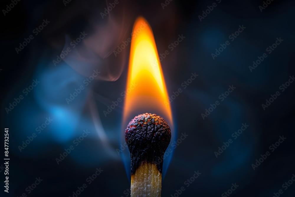 Close-Up of a Burning Matchstick with Flame and Smoke for Conceptual Art and Design Close-Up of a Burning Matchstick with Flame and Smoke for Conceptual Art and Design