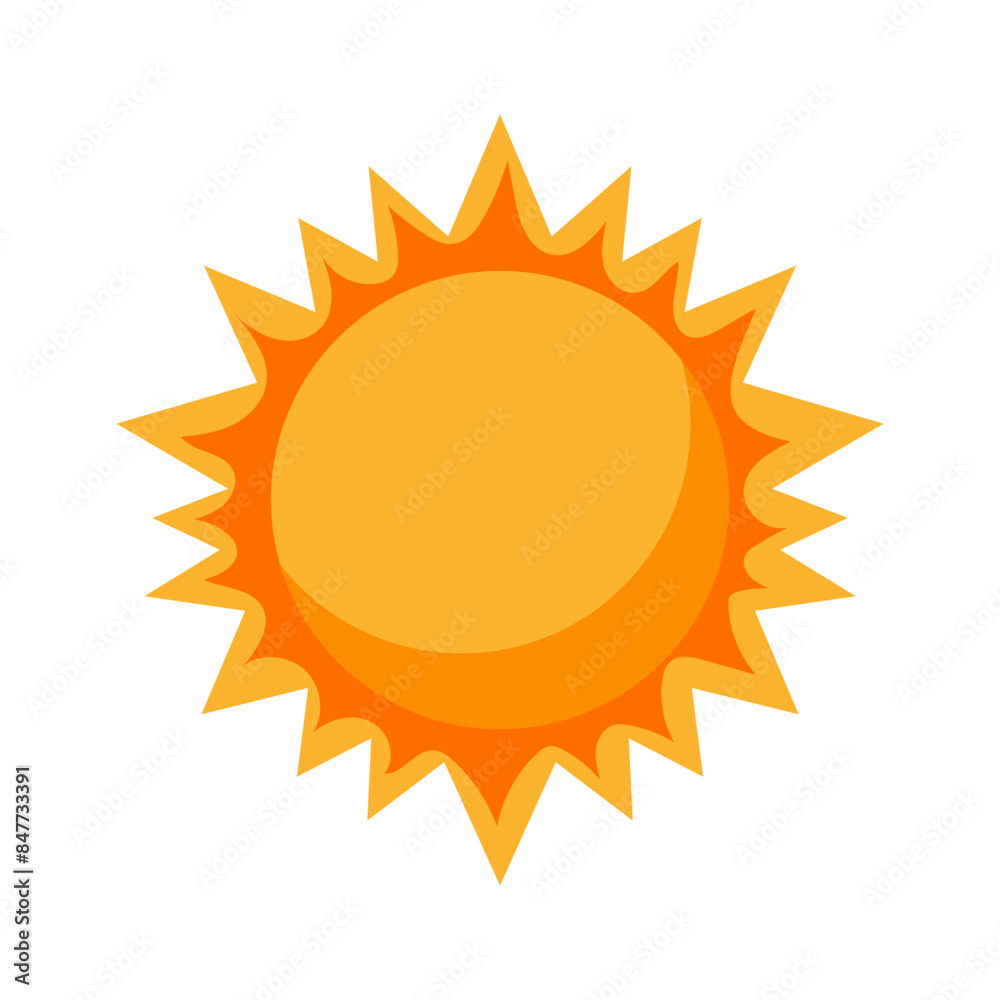 Yellow sun with shiny rays. Sun clip art. Sunrise
