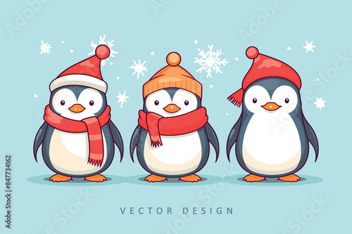 cute christmas penguins minimalist vector design isolated illustration
