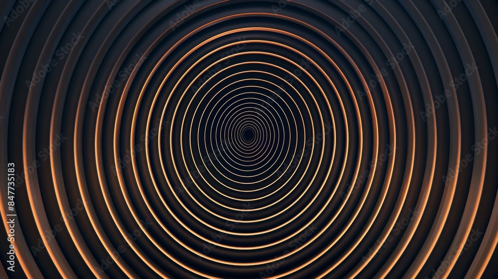 Obraz premium Monochromatic golden tunnel effect with concentric circles creating an illusion of depth and reflective surfaces