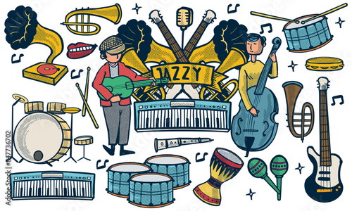 hand drawn set of jazz musi...