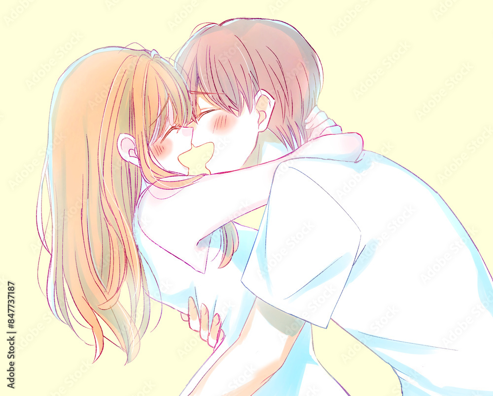 抱き合って笑い合う男女 夏 抱き合って笑い合う男女 夏