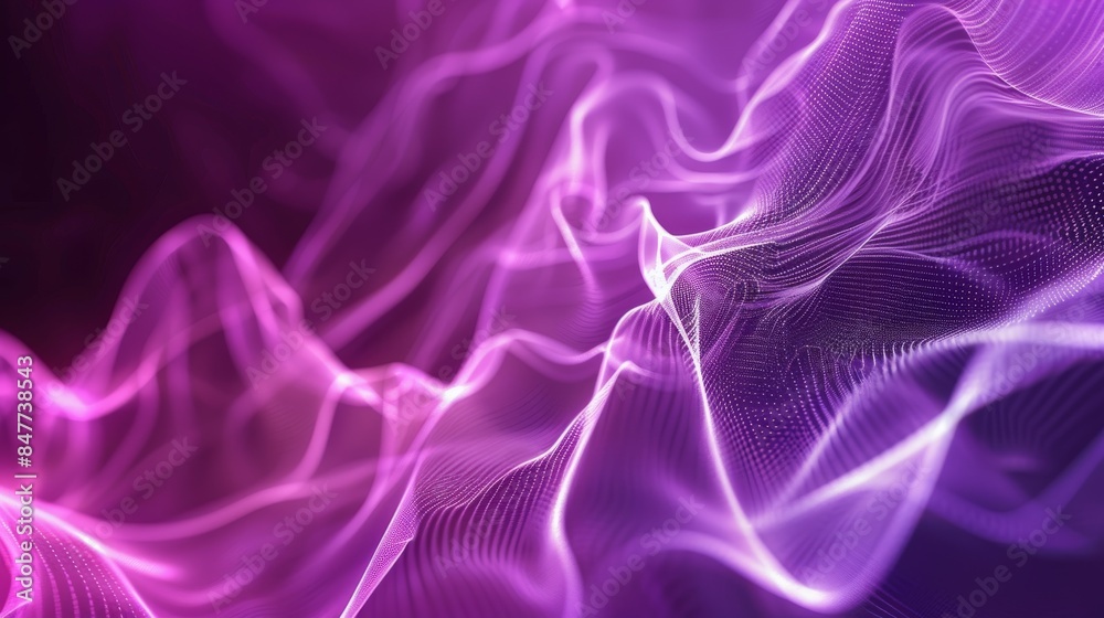 Fototapeta premium Digital abstract design with flowing purple waves on a dark background, embodying movement and rhythm