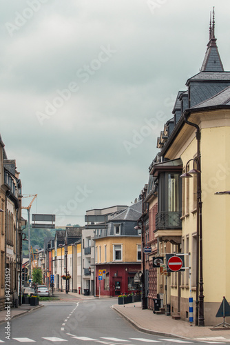 View of a street on the outskirts of Luxembourg. Vertical cityscape