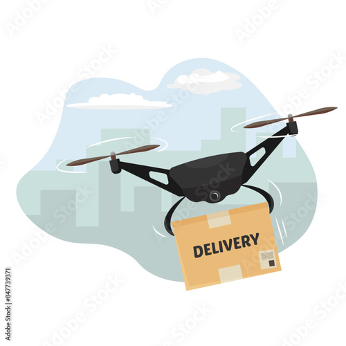 Drone delivery service. Drone carrying a package