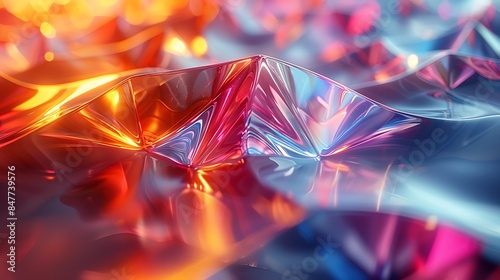 Glass-like triangles with light refractions, bright and bold hues, hd quality, digital illustration, geometric precision, high contrast, modern design, artistic composition, elegant simplicity.