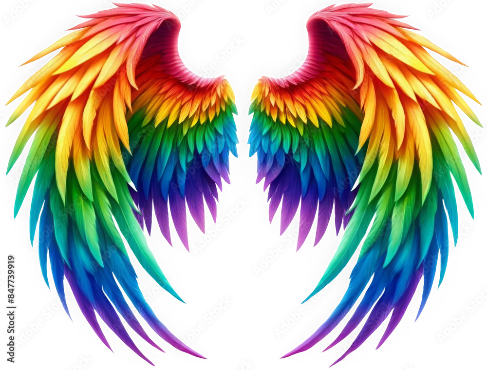 Obraz premium Radiant Rainbow Wings, isolated on transparent