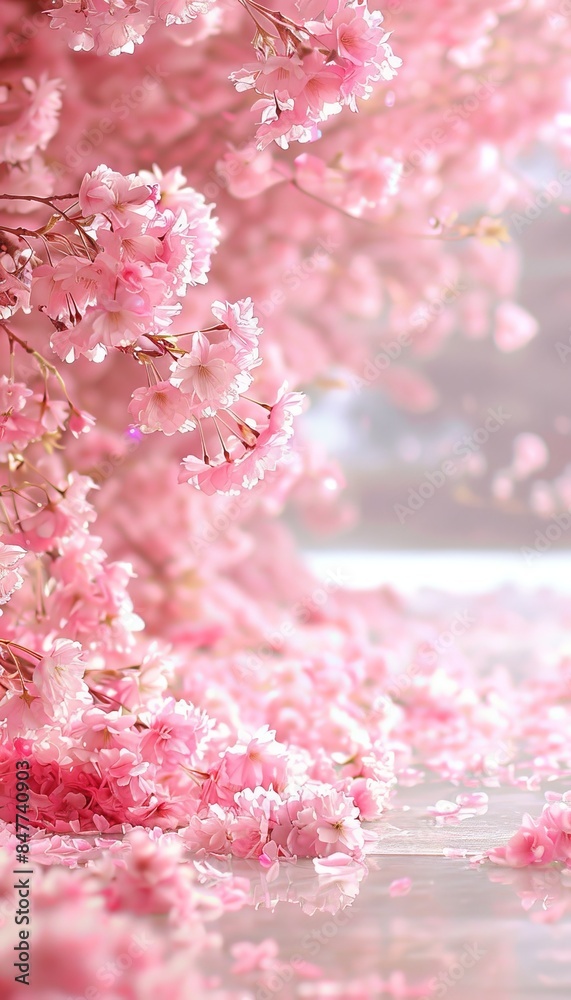 Enchanting cherry blossom lane scenic park with blooming pink sakura trees in spring Enchanting cherry blossom lane scenic park with blooming pink sakura trees in spring